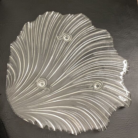 Shell Snail Shape Feet Clear Glass Serving Decorator Tray Platter Textured Heavy - Picture 5 of 9